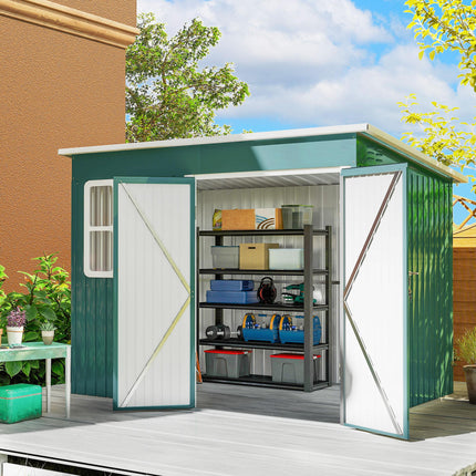 8.5 x 6ft Storage Shed Galvanised Steel Garden Shed, Metal Shed with Foundation Kit, Window, Lockable Wide Doors and Air Vents for Outdoor Patio, Green