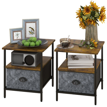 Set of 2 Bedside Table, Nightstand with Non-Woven Fabric Drawer, Side Table, End