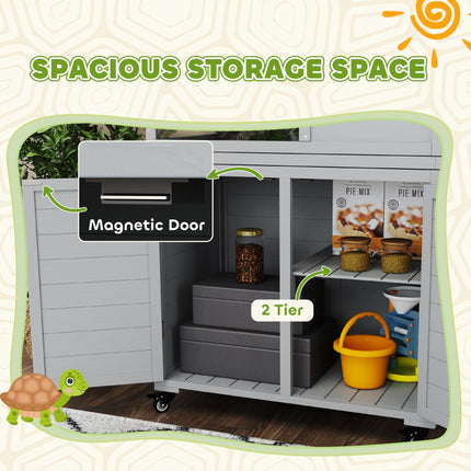 Wooden Tortoise House with Storage Cabinet, Openable Top & Observation Windows - Light Grey