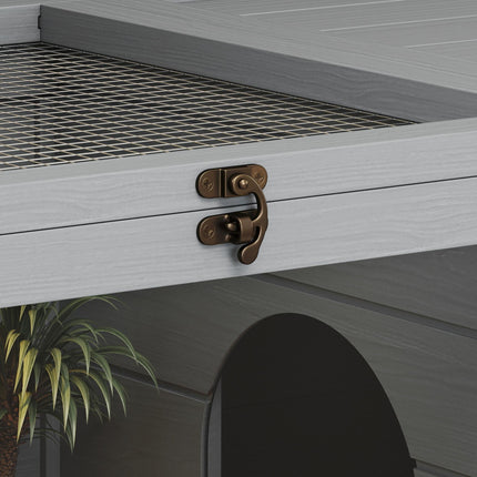 Wooden Tortoise House with Storage Cabinet, Openable Top & Observation Windows - Light Grey