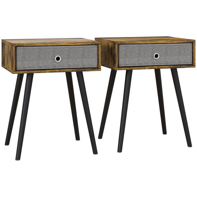 Bedside Table Set of 2, Industrial Nightstand, Tall End Table with Removable Fab
