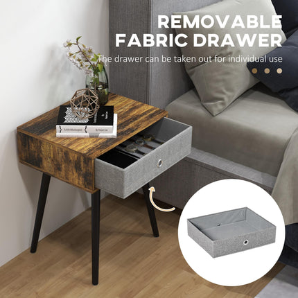 Bedside Table Set of 2, Industrial Nightstand, Tall End Table with Removable Fab