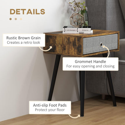 Bedside Table Set of 2, Industrial Nightstand, Tall End Table with Removable Fab