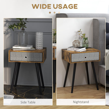 Bedside Table Set of 2, Industrial Nightstand, Tall End Table with Removable Fab
