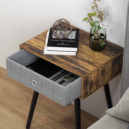 Bedside Table Set of 2, Industrial Nightstand, Tall End Table with Removable Fab
