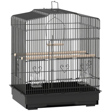Large Metal Bird Cage with Perches, Food Bowls & Swing for Budgies and Parakeets - Black
