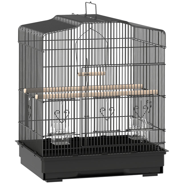 Large Metal Bird Cage with Perches, Food Bowls & Swing for Budgies and Parakeets - Black