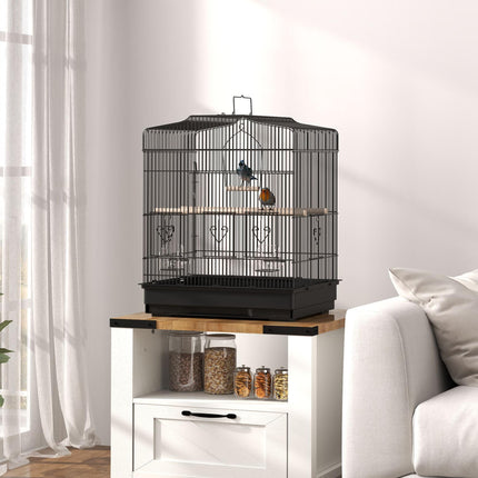 Large Metal Bird Cage with Perches, Food Bowls & Swing for Budgies and Parakeets - Black