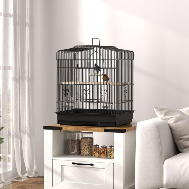 Large Metal Bird Cage with Perches, Food Bowls & Swing for Budgies and Parakeets - Black