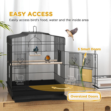 Large Metal Bird Cage with Perches, Food Bowls & Swing for Budgies and Parakeets - Black