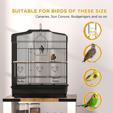 Large Metal Bird Cage with Perches, Food Bowls & Swing for Budgies and Parakeets - Black