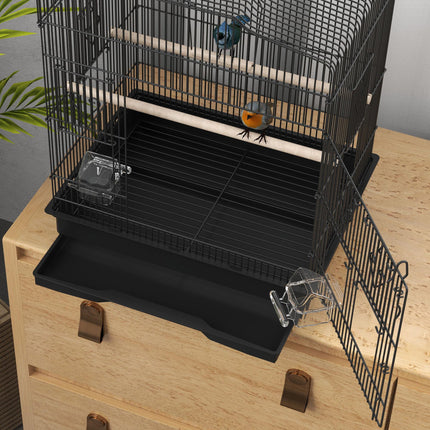 Large Metal Bird Cage with Perches, Food Bowls & Swing for Budgies and Parakeets - Black