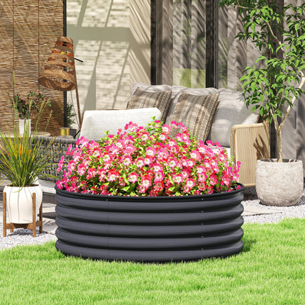 Galvanised Raised Garden Bed Set 120x120x43cm with Gloves - Dark Grey
