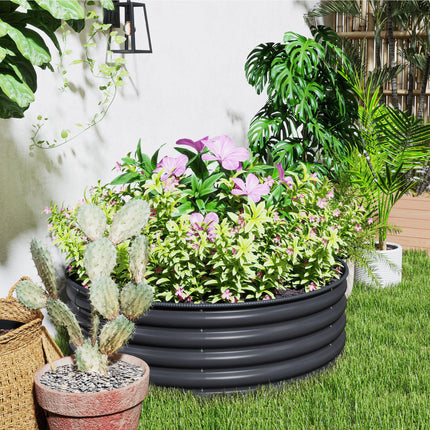 Galvanised Raised Garden Bed Set 120x120x43cm with Gloves - Dark Grey