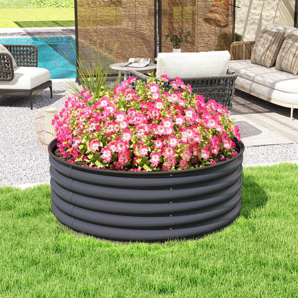 Galvanised Raised Garden Bed Set 120x120x43cm with Gloves - Dark Grey