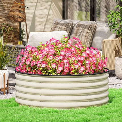 Galvanised Raised Garden Bed with Safety Edging and Gloves 43cm Deep - Cream White