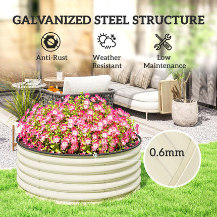 Galvanised Raised Garden Bed with Safety Edging and Gloves 43cm Deep - Cream White