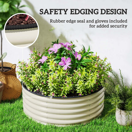 Galvanised Raised Garden Bed with Safety Edging and Gloves 43cm Deep - Cream White