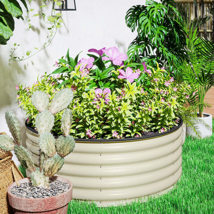 Galvanised Raised Garden Bed with Safety Edging and Gloves 43cm Deep - Cream White