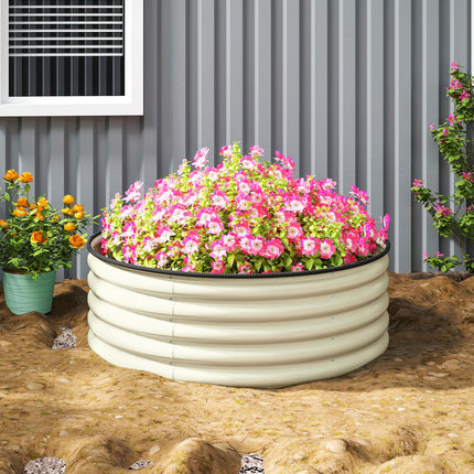Galvanised Raised Garden Bed with Safety Edging and Gloves 43cm Deep - Cream White
