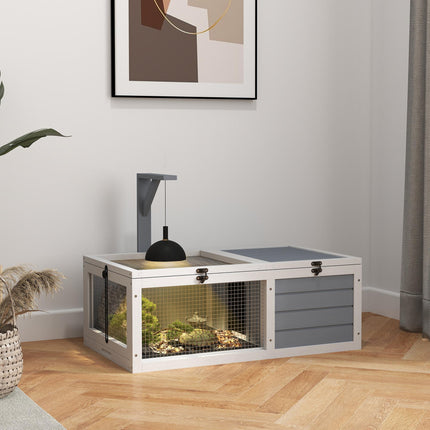 Wooden Tortoise Enclosure with Lamp Holder for Indoor & Outdoor Use - Light Grey