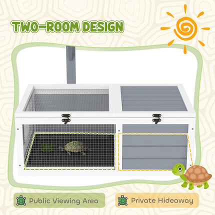 Wooden Tortoise Enclosure with Lamp Holder for Indoor & Outdoor Use - Light Grey