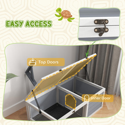 Wooden Tortoise Enclosure with Lamp Holder for Indoor & Outdoor Use - Light Grey