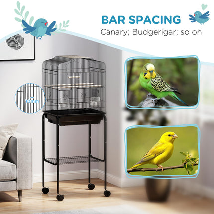Budgie Finch Canary Parakeet Bird Cage with Stand, Wheels, Slide-Out Tray & Storage Shelf - Black