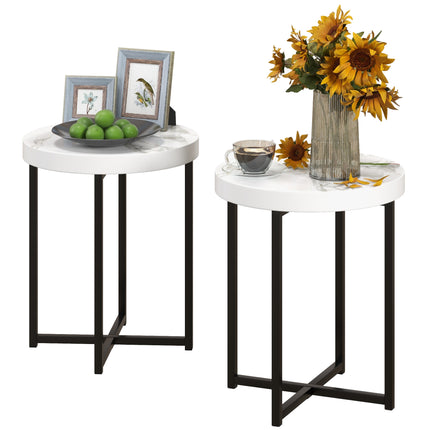Set of 2 Round Side Table with Metal Legs, Modern End Table Bedside Table for Li
