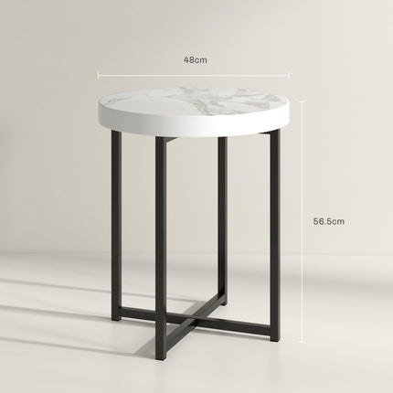 Set of 2 Round Side Table with Metal Legs, Modern End Table Bedside Table for Li
