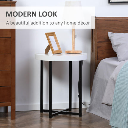 Set of 2 Round Side Table with Metal Legs, Modern End Table Bedside Table for Li