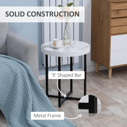 Set of 2 Round Side Table with Metal Legs, Modern End Table Bedside Table for Li