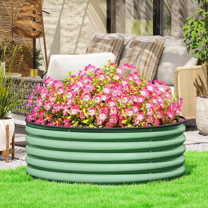 Galvanised Steel Raised Garden Bed Set with Gloves 43cm Depth - Light Green