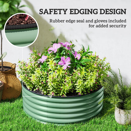 Galvanised Steel Raised Garden Bed Set with Gloves 43cm Depth - Light Green