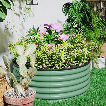 Galvanised Steel Raised Garden Bed Set with Gloves 43cm Depth - Light Green