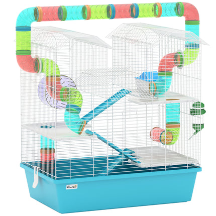 4 Tier Hamster Cage with Tubes, Exercise Wheel, Hut & Accessories for Dwarf Hamsters - Light Blue