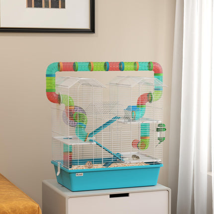 4 Tier Hamster Cage with Tubes, Exercise Wheel, Hut & Accessories for Dwarf Hamsters - Light Blue