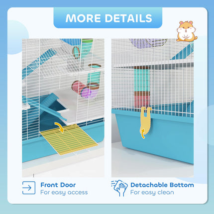 4 Tier Hamster Cage with Tubes, Exercise Wheel, Hut & Accessories for Dwarf Hamsters - Light Blue