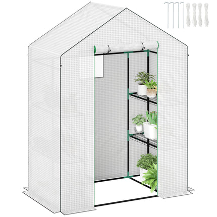 1.43m Walk-In Greenhouse with Shelves and UV-Resistant Cover - White