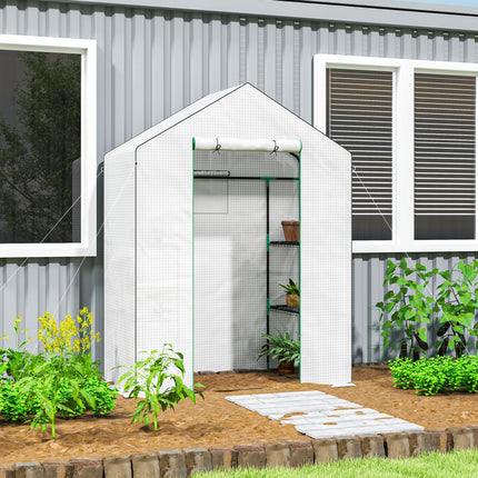 1.43m Walk-In Greenhouse with Shelves and UV-Resistant Cover - White