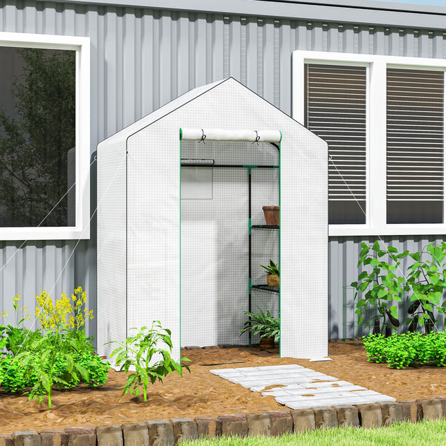 1.43m Walk-In Greenhouse with Shelves and UV-Resistant Cover - White