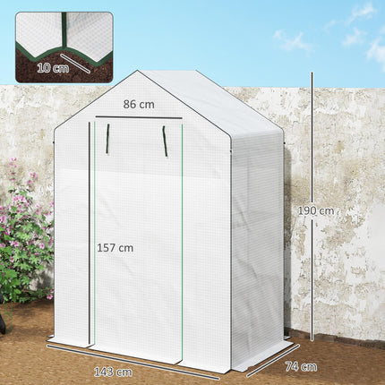 1.43m Walk-In Greenhouse with Shelves and UV-Resistant Cover - White