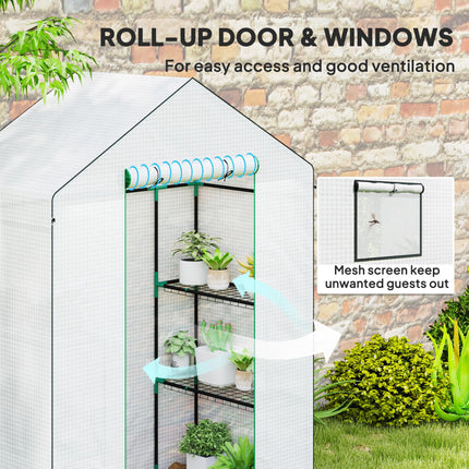 1.43m Walk-In Greenhouse with Shelves and UV-Resistant Cover - White