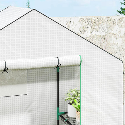 1.43m Walk-In Greenhouse with Shelves and UV-Resistant Cover - White