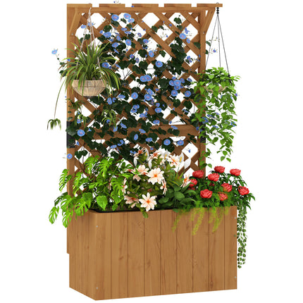 Freestanding Wooden Raised Planter with Trellis and Liner - Natural