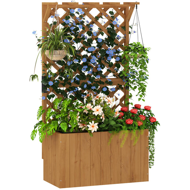 Freestanding Wooden Raised Planter with Trellis and Liner - Natural