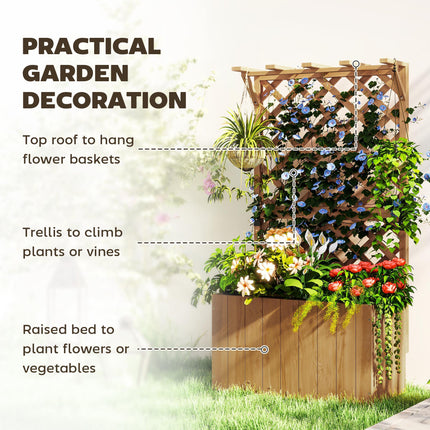 Freestanding Wooden Raised Planter with Trellis and Liner - Natural