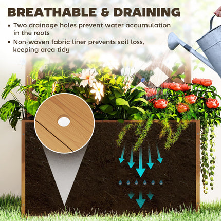 Freestanding Wooden Raised Planter with Trellis and Liner - Natural