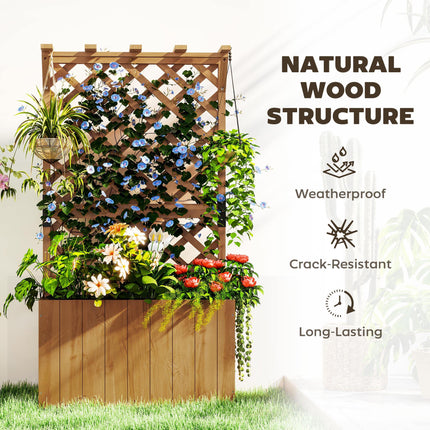 Freestanding Wooden Raised Planter with Trellis and Liner - Natural