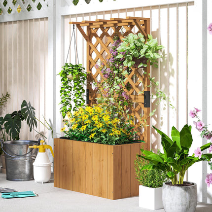 Freestanding Wooden Raised Planter with Trellis and Liner - Natural